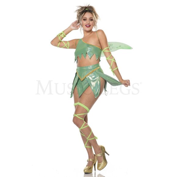 Fantasy Fairy Pc Leaf Handkerchief Hem Crop Women's Green Costume Set Size S/M - Picture 4 of 6